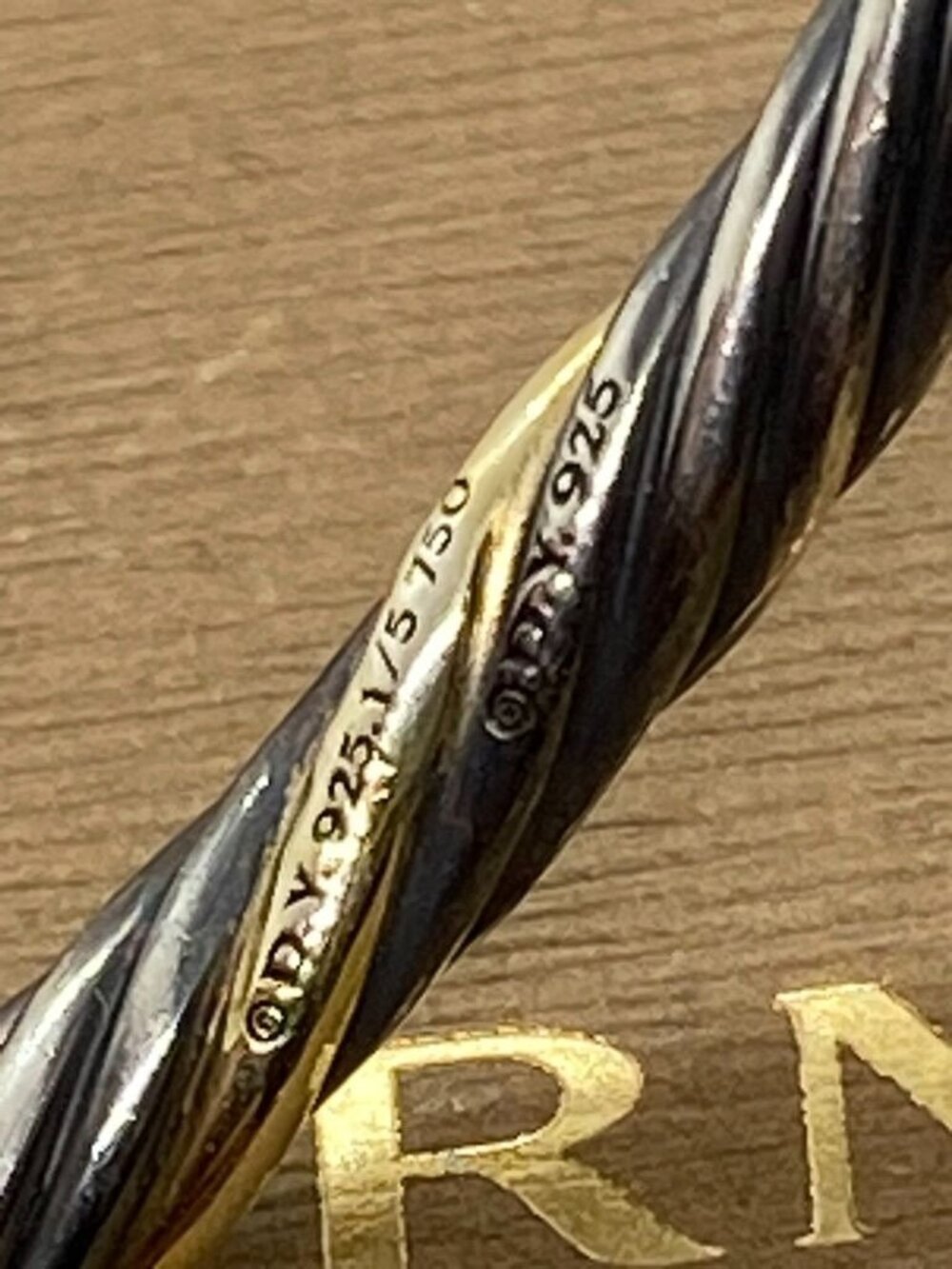 David Yurman Blackened Sterling Silver 926 1/5 18K Gold Twisted Bangle Bracelet - Picture 9 of 10